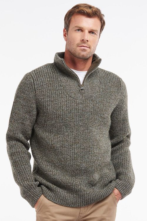 Barbour NewTyne Zip Pullover Wool Dark Green Model / Voorkant