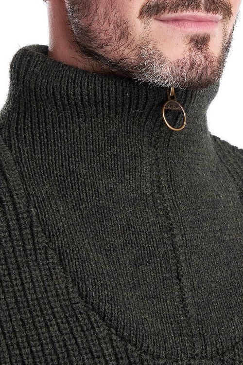 Barbour NewTyne Zip Pullover Wool Olive Green Model / Detail