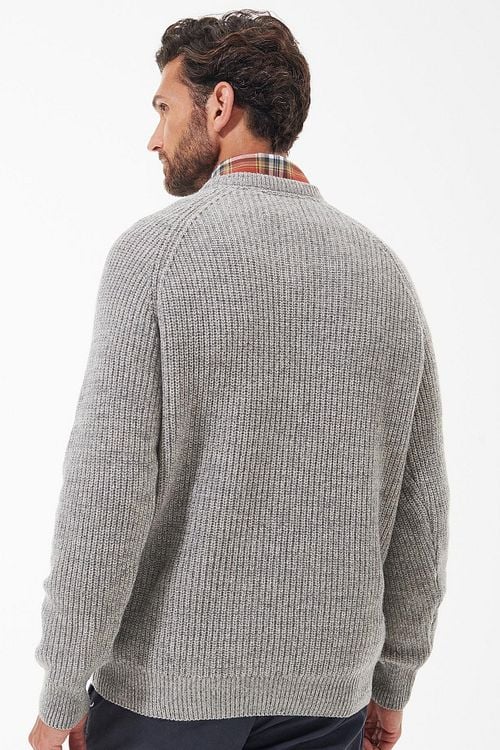 Barbour Trui Lamswol Knitted Stone Grijs Model / Achterkant