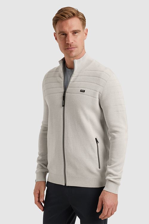 Vanguard Cardigan Cotton Modal Blend Beige Model / Zijkant