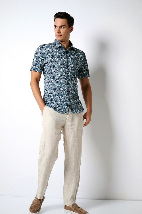 Desoto Short Sleeve Jersey Overhemd Bloemenprint Blauw Model / Voorkant