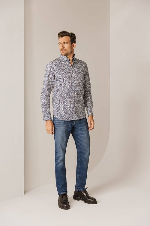 State Of Art Hemd Poplin Print Blauw Rood Model / Voorkant