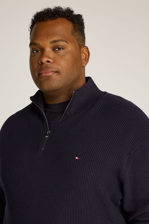 Tommy Hilfiger Big & Tall Half Zip Trui Structuur Navy Model / Detail