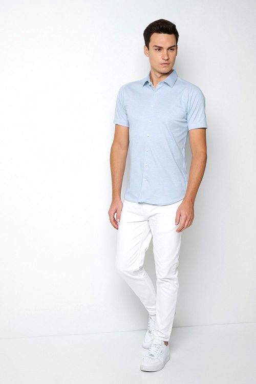 Desoto Short Sleeve Jersey Chemise Bleu Clair Model / Voorkant