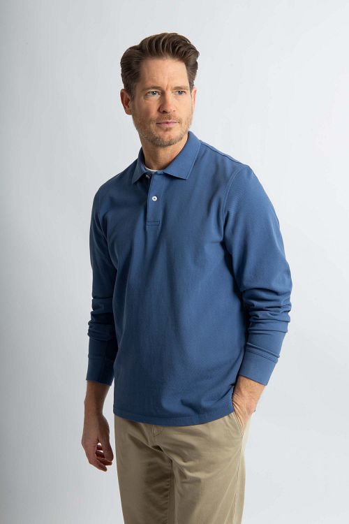 Steppin' Out Longsleeve Polo Piqué Classic Bleu Mid Model / Voorkant