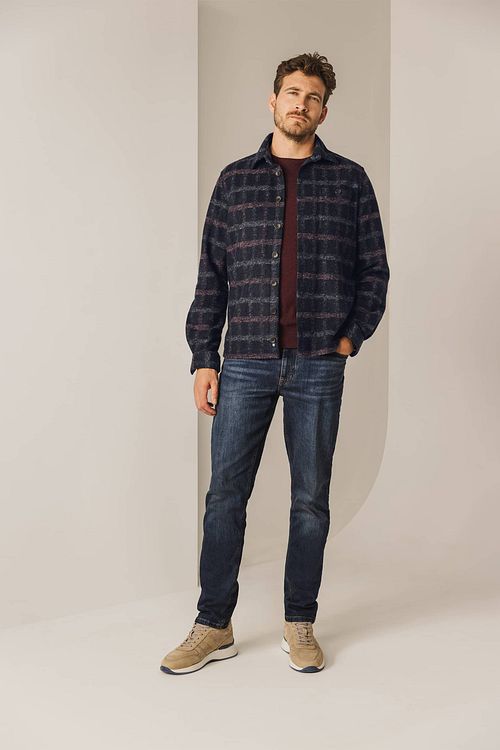 State Of Art Overshirt Wool Blend Checks Navy Model / Voorkant