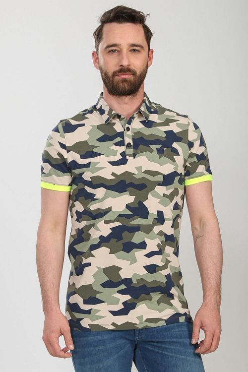 Blue Industry Polo Army Multicolour Model / Voorkant