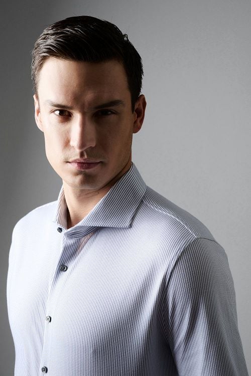 Desoto Essential Shirt Hai Piqué Stripes Blue Model / Detail