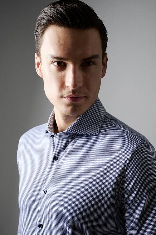 Desoto Essential Shirt Hai Piqué Pied De Poule Blue Model / Detail