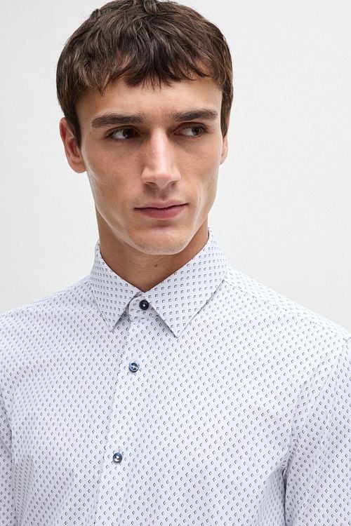 BOSS Hank Shirt Stretch Print White Model / Detail