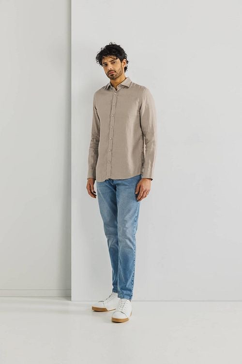 State Of Art Overhemd Linnen Bruin Model / Voorkant