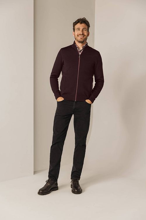 State Of Art Cardigan Fine Contrast Wool Blend Burgundy Model / Voorkant