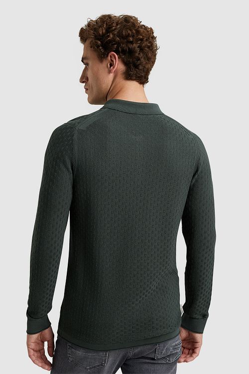 Cast Iron Long Sleeve Half Zip Polo Shirt Structure Green Model / Achterkant