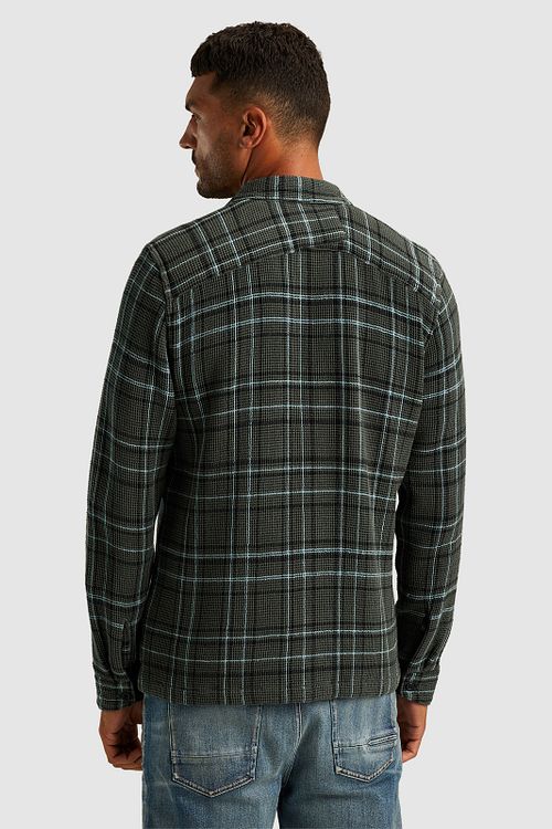Cast Iron Overshirt Waffle Karos Grün Model / Achterkant