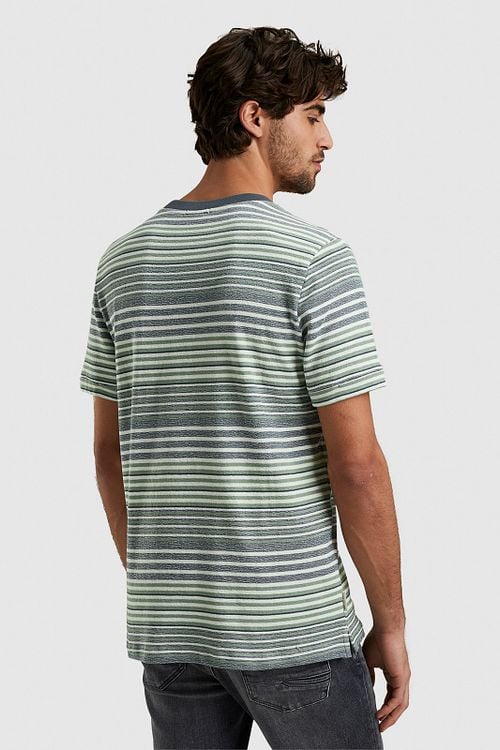 Cast Iron T-shirt Stripes Blue Green Model / Achterkant