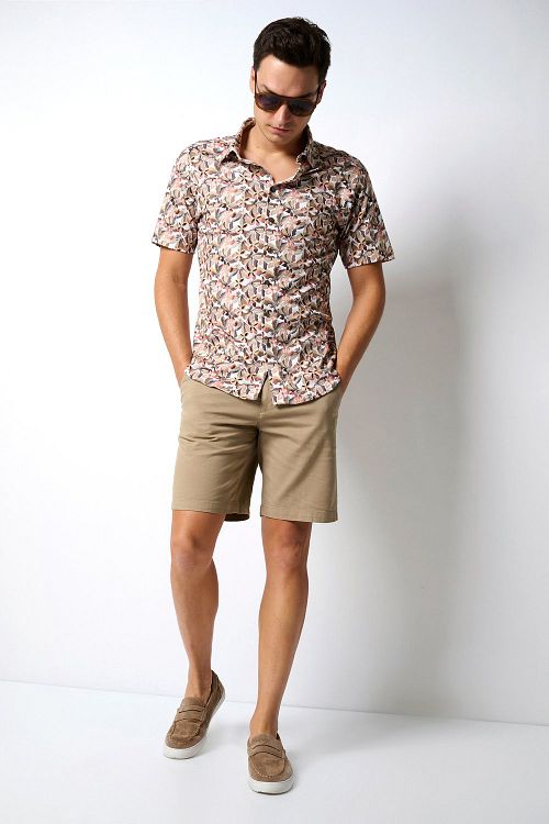 Desoto Short Sleeve Jersey Hemd Druck Beige Model / Voorkant