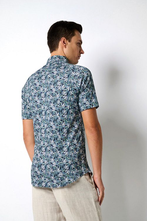 Desoto Short Sleeve Jersey Overhemd Bloemenprint Blauw Model / Achterkant