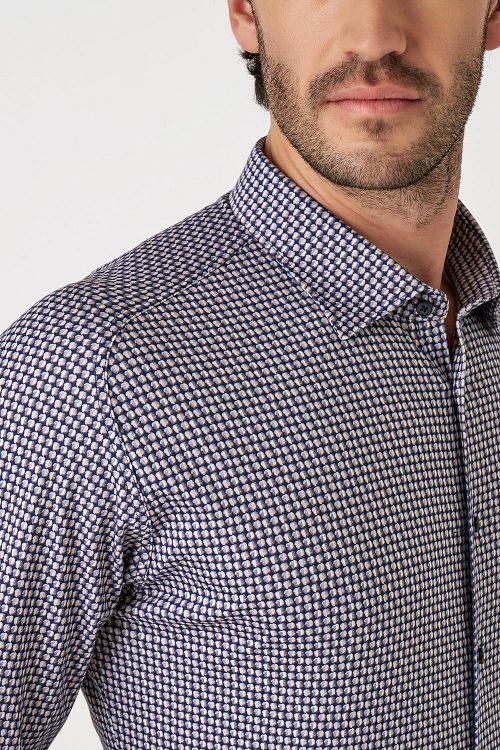 Desoto Overhemd Timeless Elegance Print Donkerblauw Model / Detail