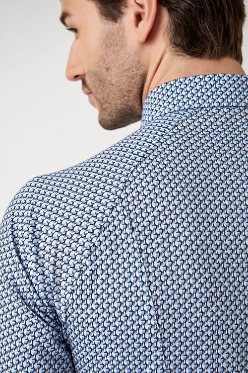 Desoto Overhemd Print New Moon Blauw Model / Detail