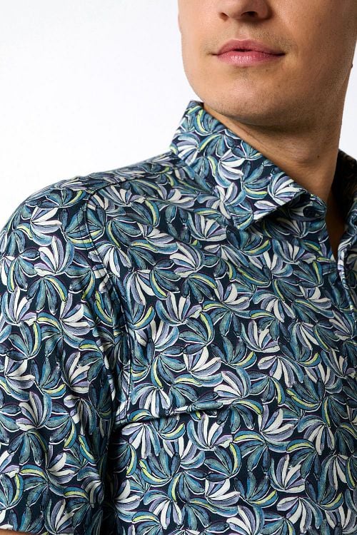 Desoto Short Sleeve Jersey Hemd Blumenmuster Blau Model / Detail