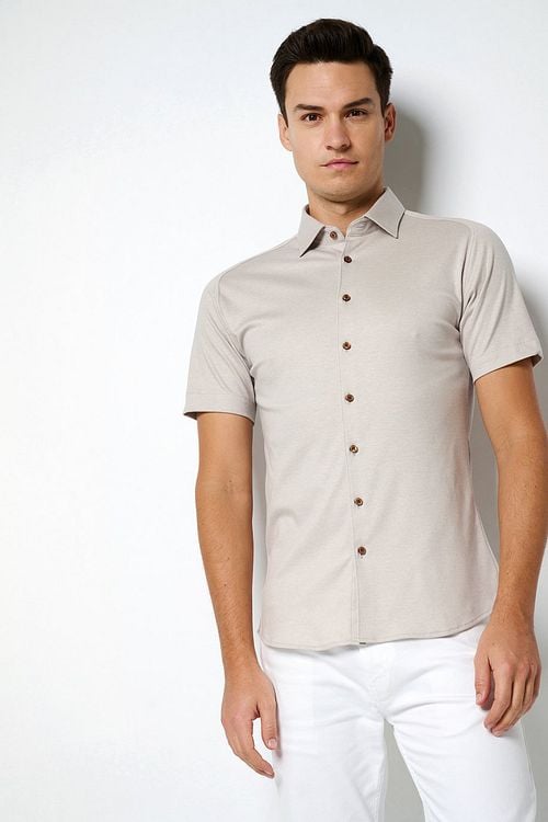 Desoto Short Sleeve Jersey Overhemd Beige Model / Voorkant