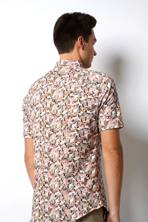 Desoto Short Sleeve Jersey Overhemd Print Beige Product / Achterkant