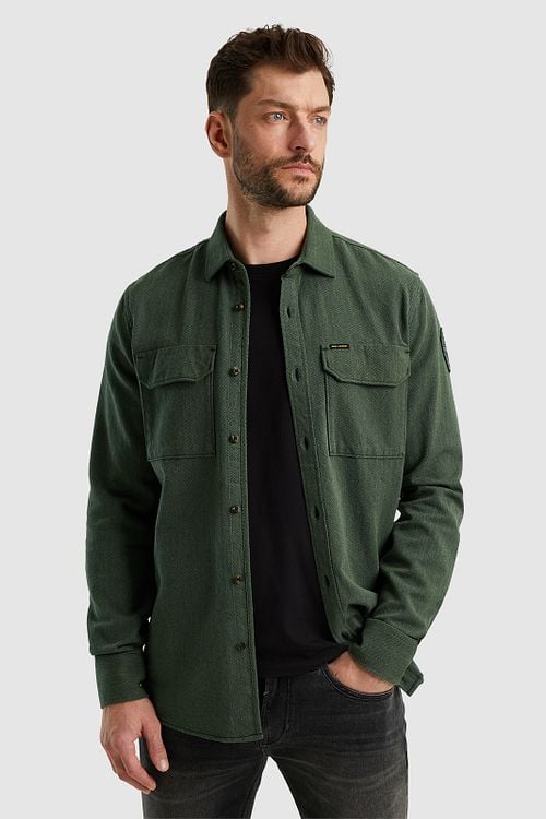 PME Legend Shirt Flanel Herringbone Green Model / Voorkant
