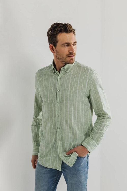 State Of Art Shirt Stripe Green Model / Voorkant