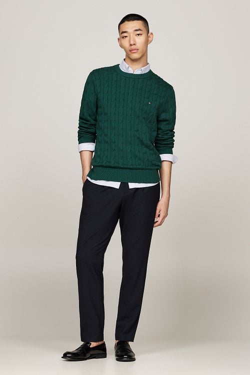 Tommy Hilfiger Pullover Cable Dark Green Model / Voorkant