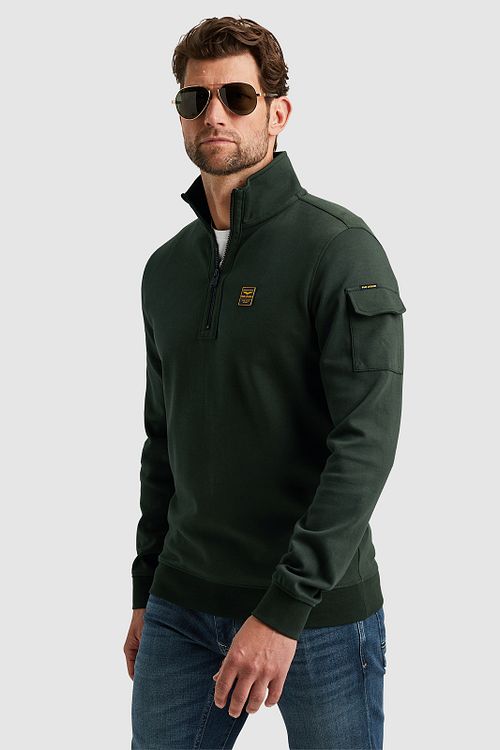 PME Legend Half Zip Pullover Interlock Olive Green Model / Zijkant