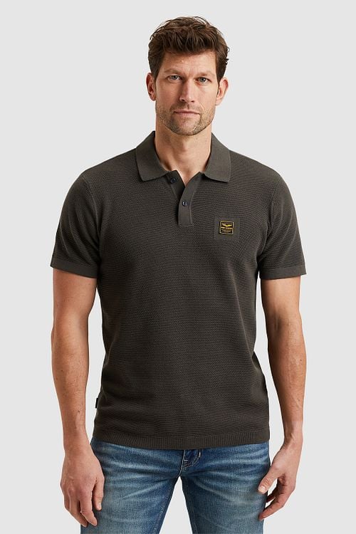 PME Legend Poloshirt Knitted Beluga Grün Model / Voorkant