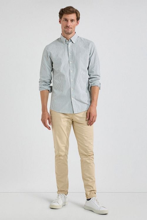 McGregor Hemd Poplin Streifen Sage Grün Model / Voorkant