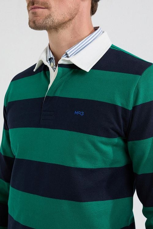 McGregor Rugbyshirt Marine Vert Rayé Model / Detail