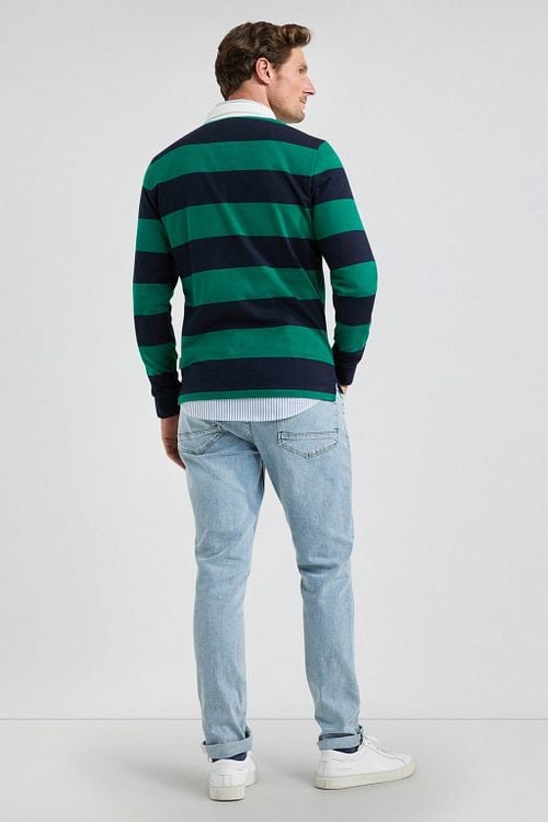 McGregor Rugbyshirt Stripe Navy Green Model / Achterkant