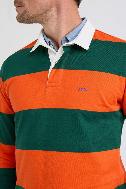 McGregor Rugbyshirt Stripe Orange Green Model / Detail