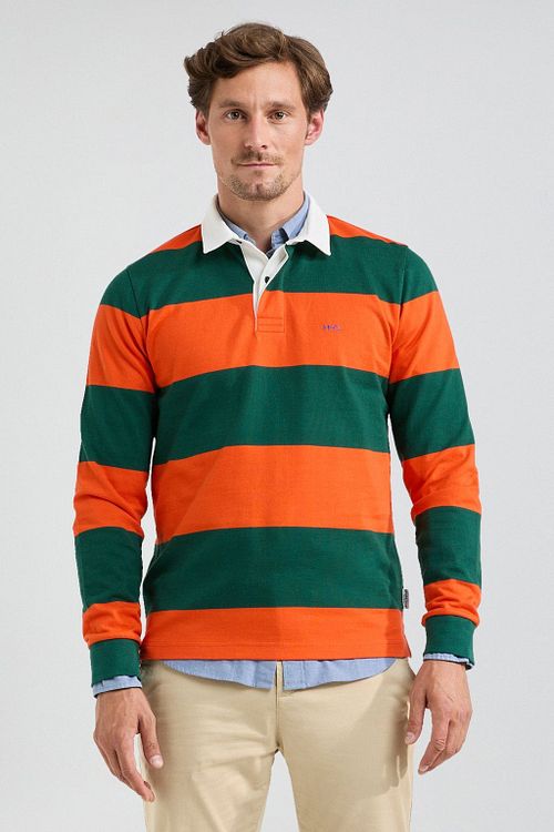 McGregor Rugbyshirt Stripe Orange Green Model / Voorkant