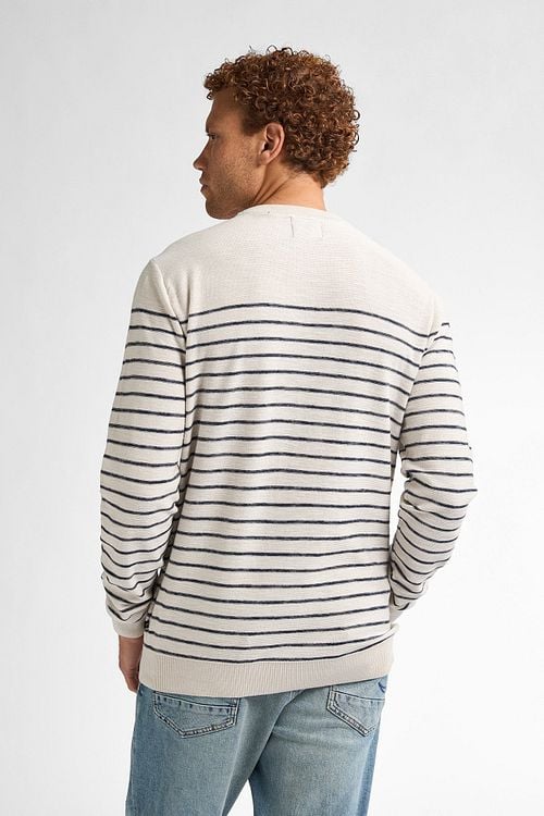 Petrol Pullover Palm Streifen Ecru Model / Achterkant