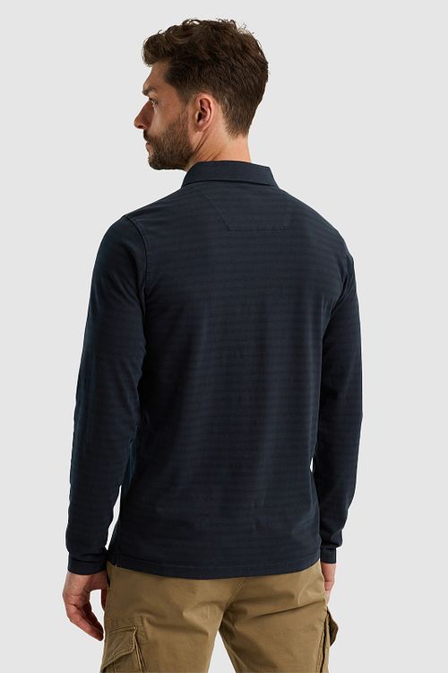 PME Legend Longsleeve Polo Shirt Stripes Navy Model / Voorkant