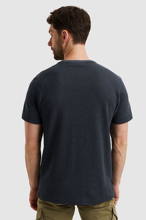 PME Legend T-Shirt Textured Stripe Navy Model / Achterkant