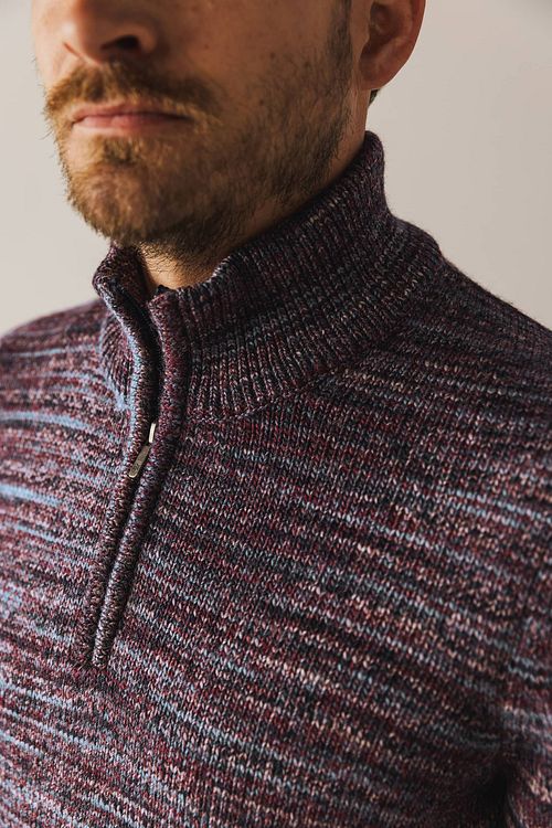 State Of Art Half Zip Pullover Melange Burgundy Model / Detail