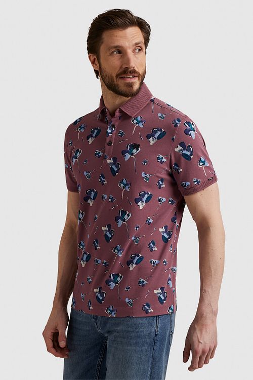 Vanguard Polo Piqué Fleurs Rose Foncé Model / Zijkant