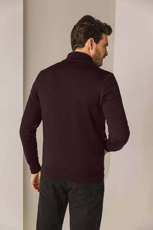 State Of Art Cardigan Fine Contrast Wool Blend Burgundy Model / Achterkant