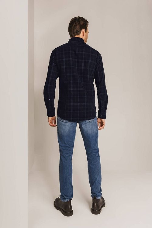 State Of Art Hemd Fine Corduroy Ruit Navy Model / Achterkant