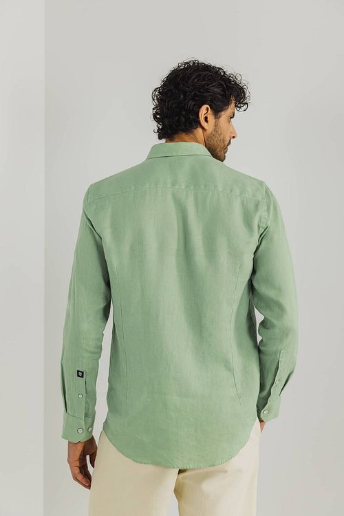 State Of Art Shirt Linen Green Model / Achterkant