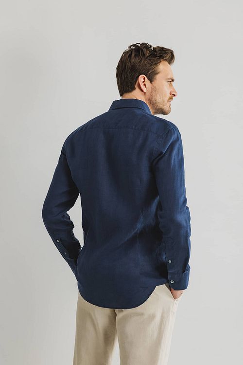 State Of Art Shirt Linen Navy Model / Achterkant