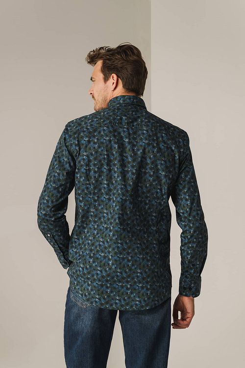 State Of Art Shirt Poplin Printed Navy Green Model / Achterkant