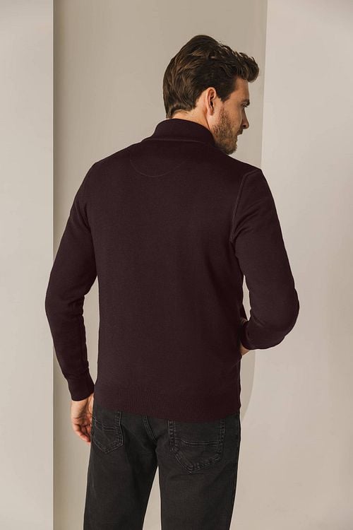 State Of Art Strickjacke Fine Contrast Wool Blend Bordeaux Model / Achterkant