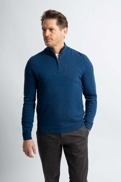 Steppin' Out Half Zip Trui Merinowol Marine Blauw Model / Detail