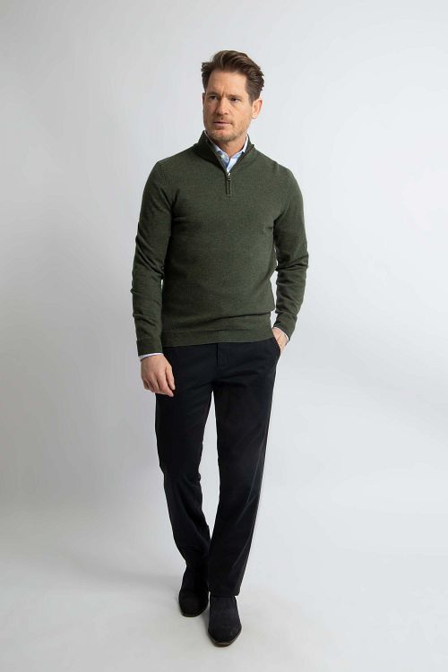 Steppin' Out Pull Half Zip Laine Merino Vert Olive Model / Voorkant