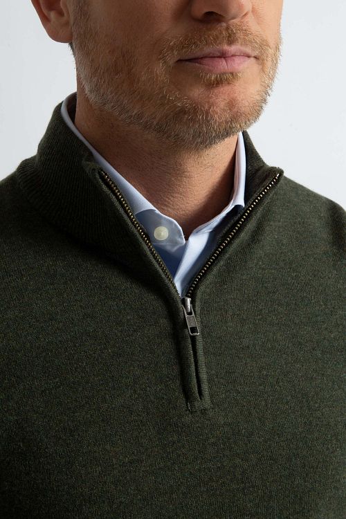 Steppin' Out Pull Half Zip Laine Merino Vert Olive Model / Detail